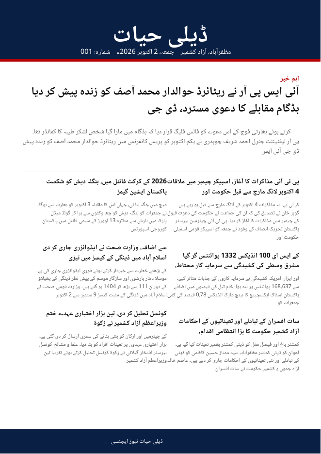Daily Hayat — 2 October 2026 (Urdu)