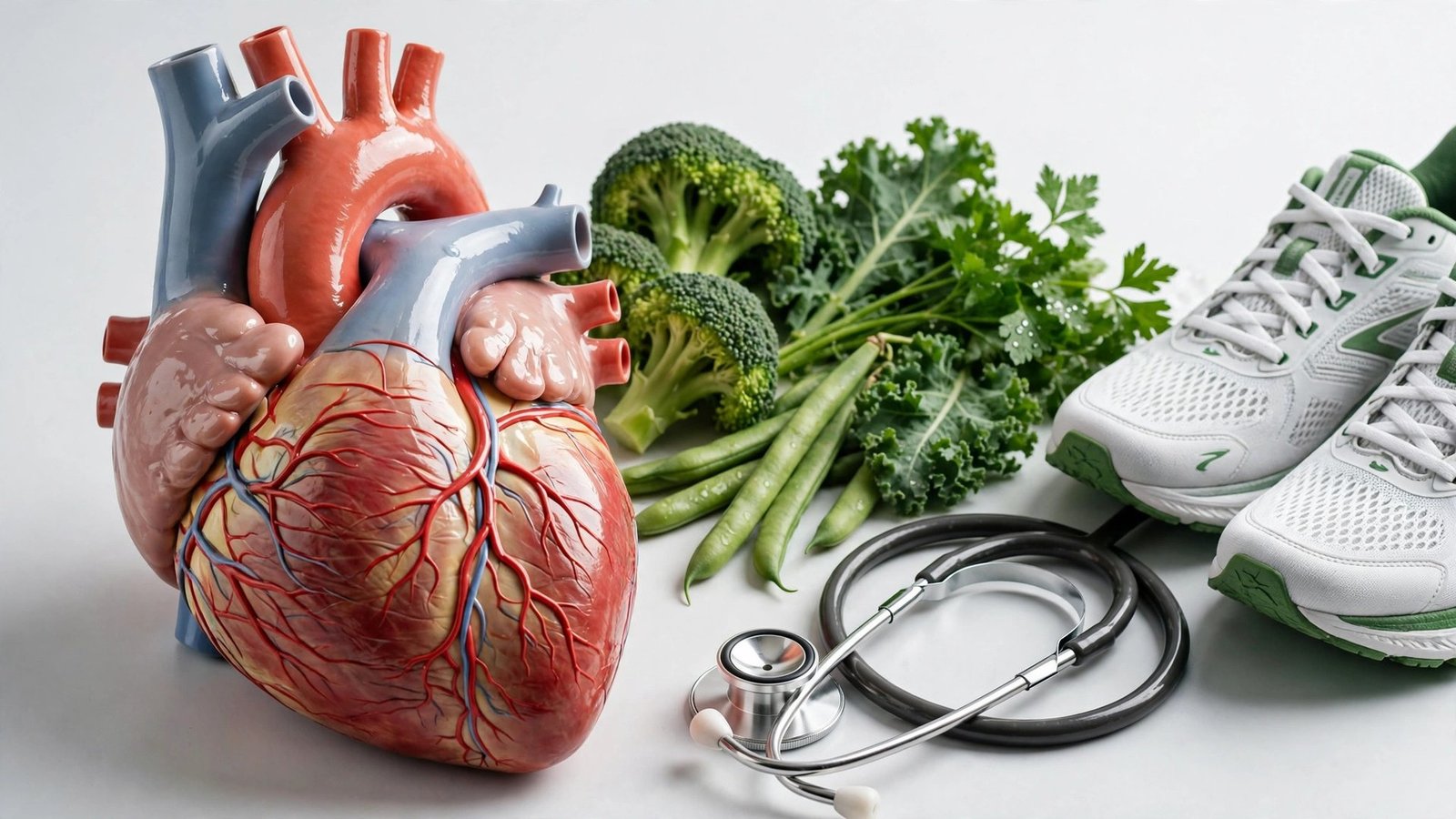 Editorial illustration about heart health, healthy diet and no smoking