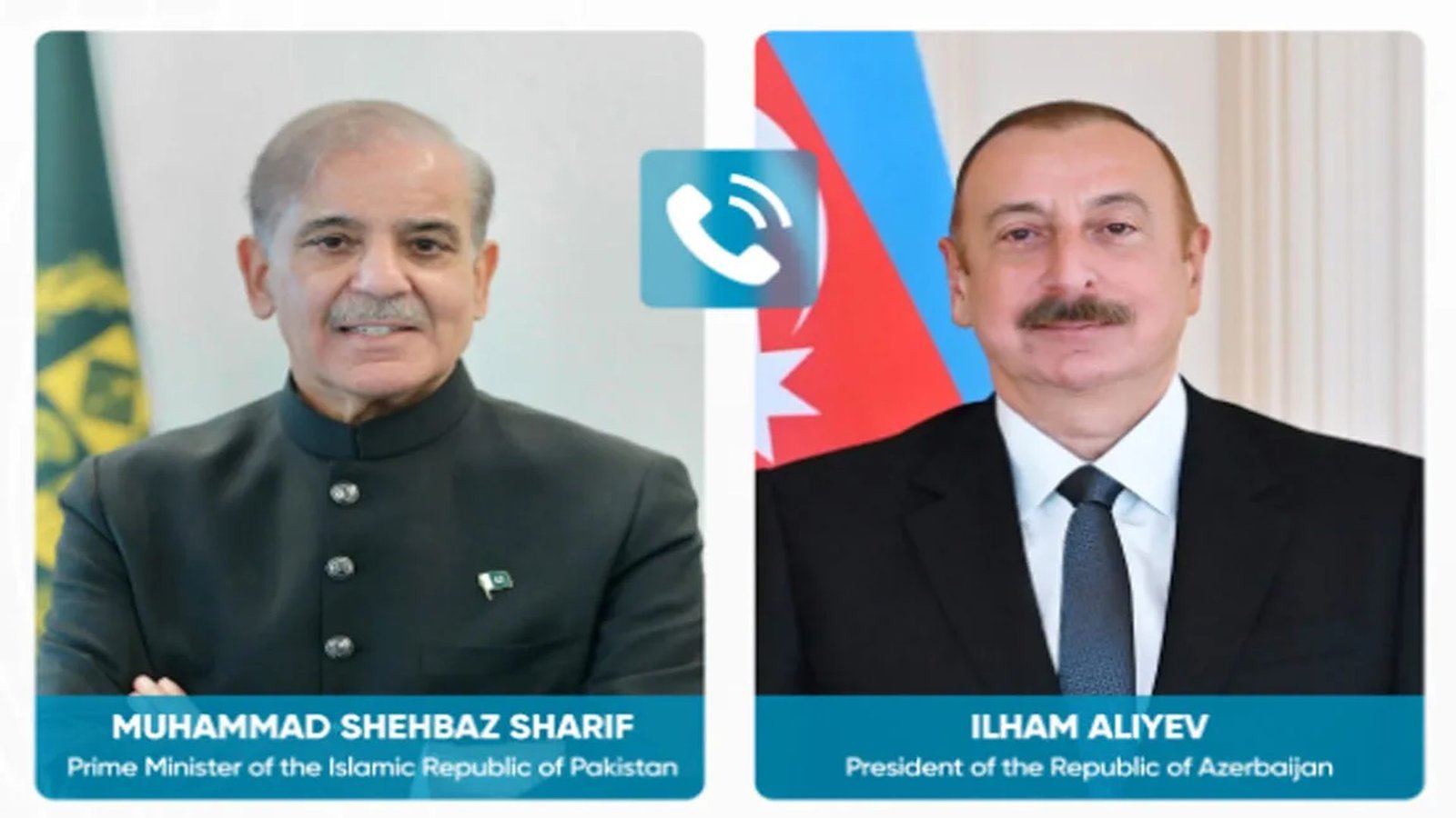Pakistani Prime Minister Shehbaz Sharif and Azerbaijani President Ilham Aliyev in a composite graphic depicting their October 2026 telephone conversation.