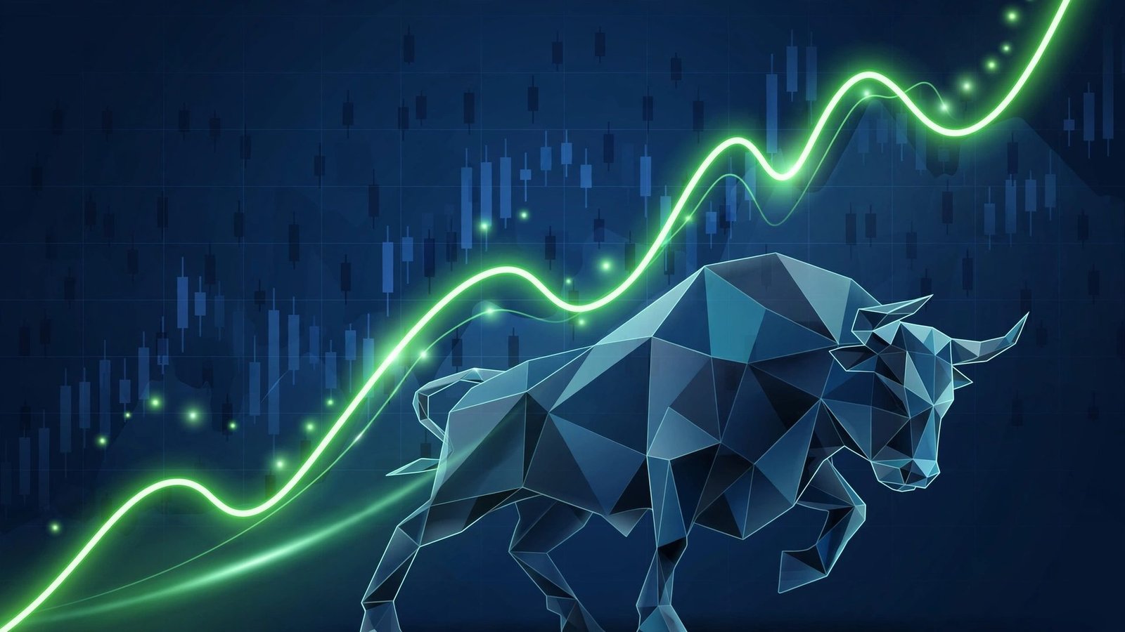 A symbolic editorial illustration of a rising stock market chart with an abstract geometric bull, representing the PSX recovery and bullish trading momentum.